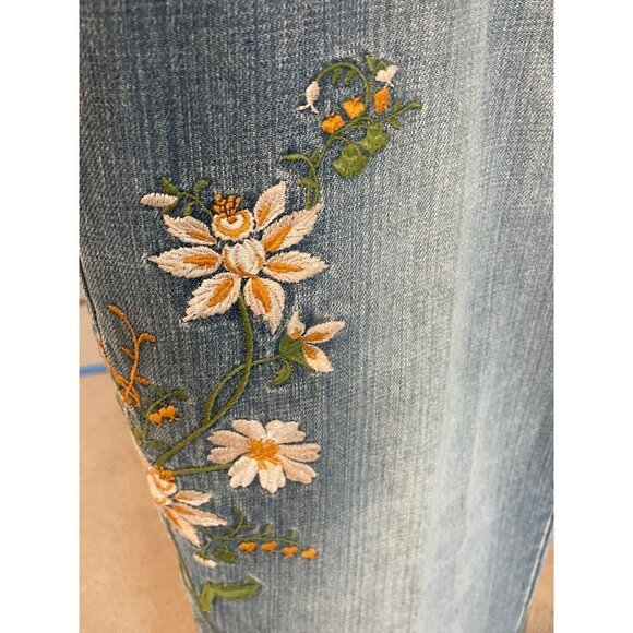 Vintage 90s Y2K Mid Rise Floral Embroidered Bootcut Jeans Sz 10P - Picture 5 of 12